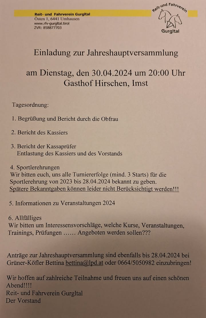 Facebook Beitrag RFV Gurgltal